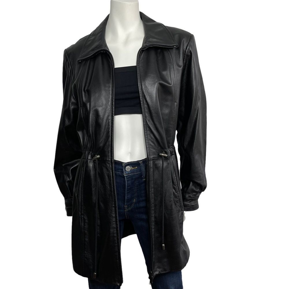 Danier Black Leather Jacket Women's Anorak Trench Full Zip Buttery Soft
